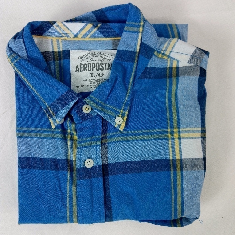 Aeropostale Original Blue Plaid Buttn Down Shirt L - Picture 2 of 5
